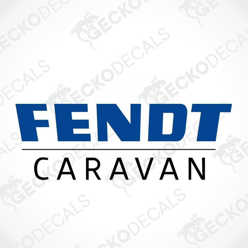 Fendt Caravan die-cut decal sticker in blue and black for caravan exterior or interior