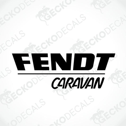 A white vehicle decal with the text 'FENDT CARAVAN' in black. The decal has a solid pattern with no visible background.