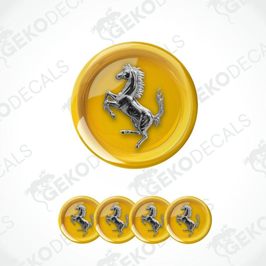 Ferrari logo decal set on a white background with 'Geckodecals' branding.