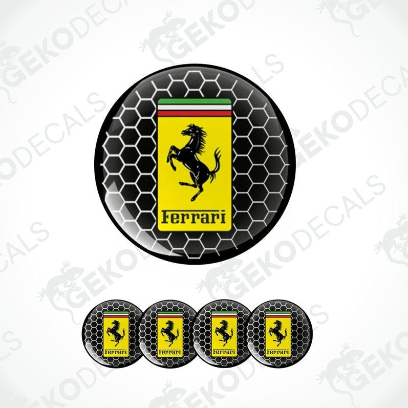A set of vinyl decals with a polyurethane coating, featuring the Ferrari logo, displayed on a white background.