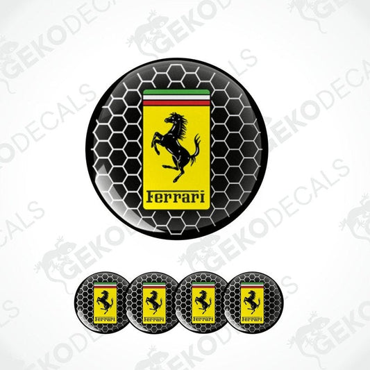 A set of vinyl decals with a polyurethane coating, featuring the Ferrari logo, displayed on a white background.