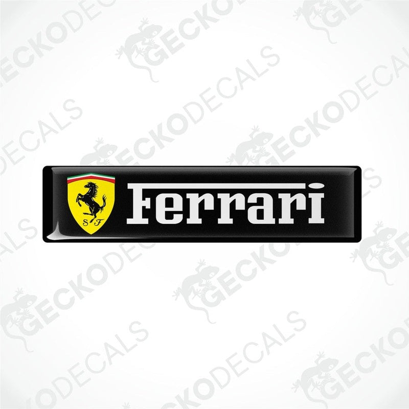  Black, yellow, and white Ferrari car decals with the Ferrari logo and name.