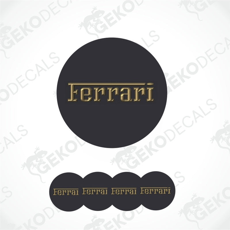 Ferrari logo and text on a white background with 'Gekodecals' watermark.