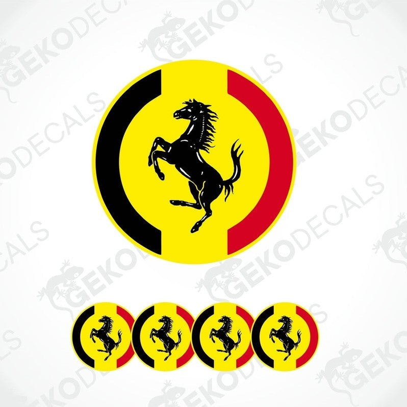 Ferrari logo vinyl car decal set with matte finish and prancing horse design