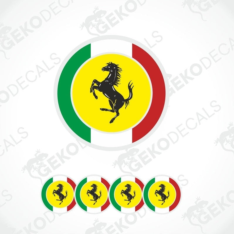Set of four Ferrari prancing horse stickers with glossy polyurethane coating