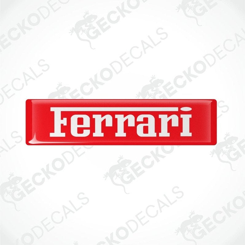 Red vinyl stickers with the FERRARI logo in white text.