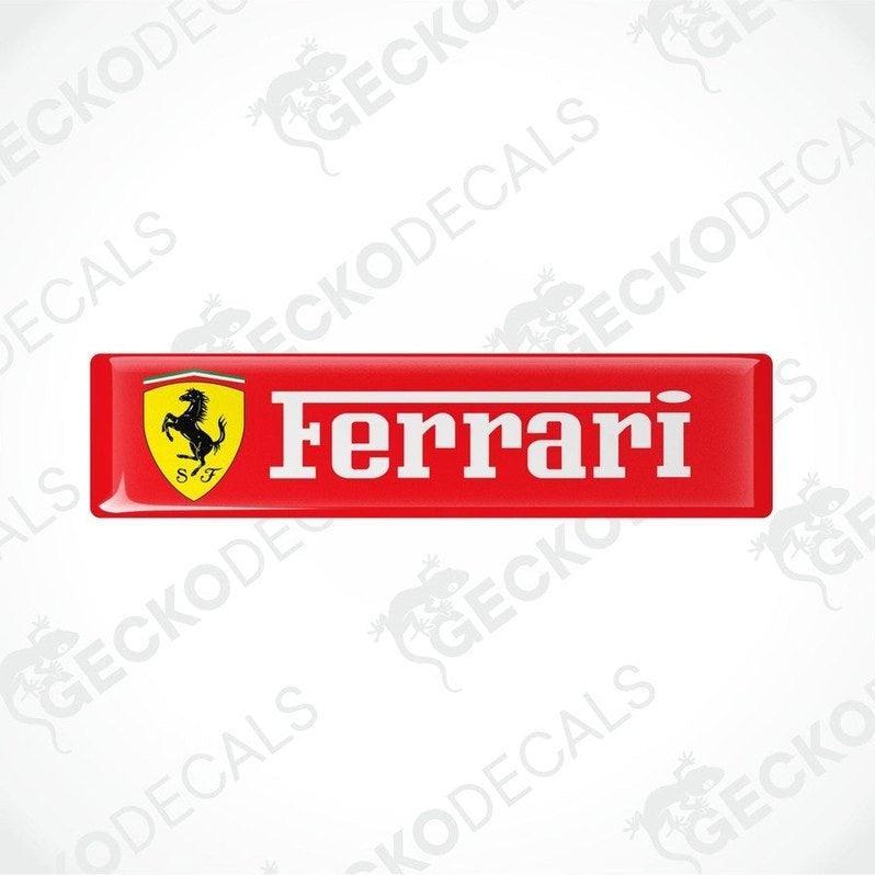  Red, yellow, and white Ferrari car decals with the Ferrari logo and name.