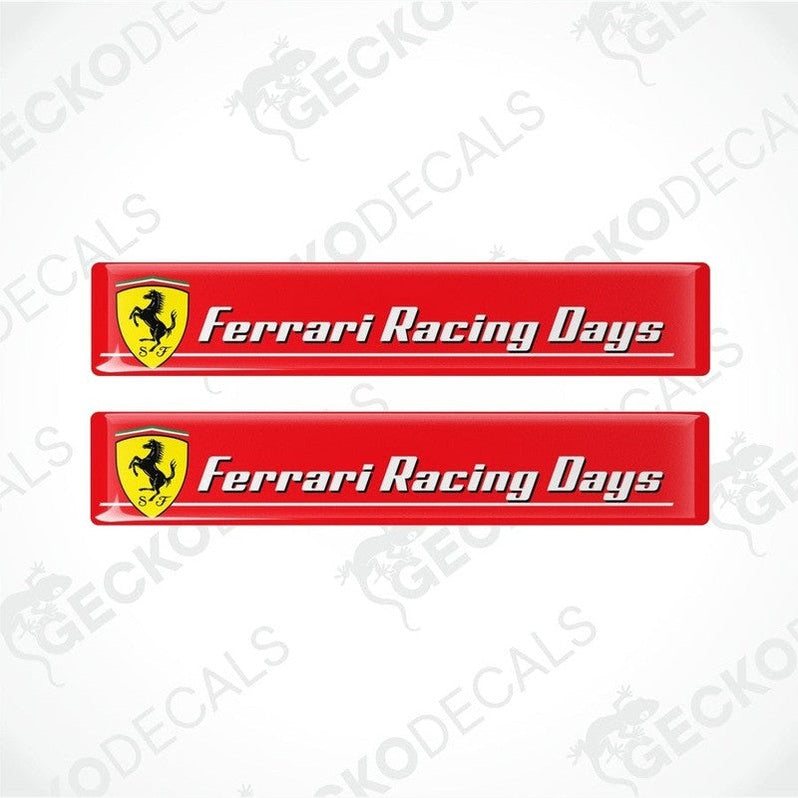 Two red vinyl stickers with the text 'Ferrari Racing Rays' and the Ferrari logo in the center.