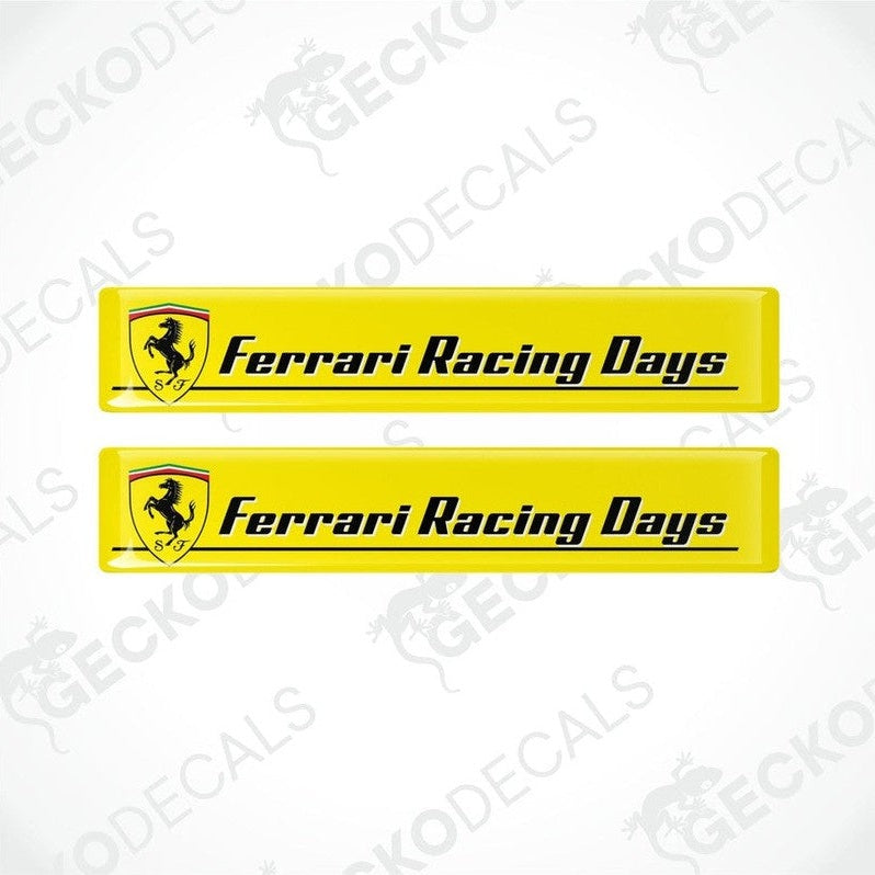 Two yellow vinyl stickers with the text 'Ferrari Racing Rays' and the Ferrari logo in the center.
