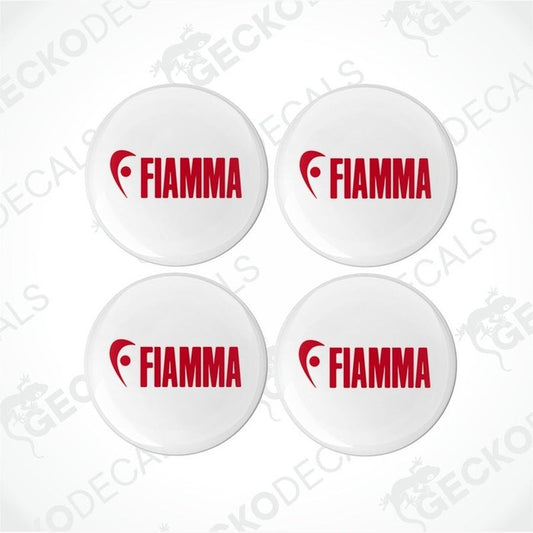 Set of four white vinyl decals with the red 'FIAMMA' brand logo.