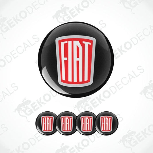 A set of four vinyl decals with polyurethane coating featuring the Fiat logo.