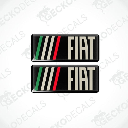 Two rectangular car decals with a geometric pattern and the brand name 'FIAT' written in capital letters.