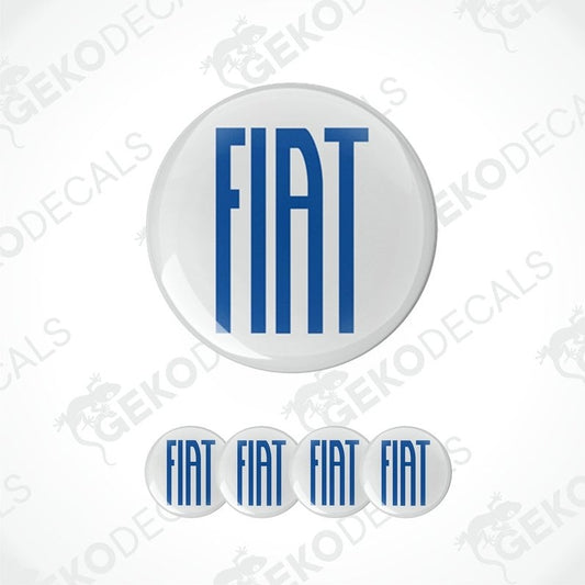 Set of four blue FIAT vinyl wheel cap decals with glossy polyurethane coating