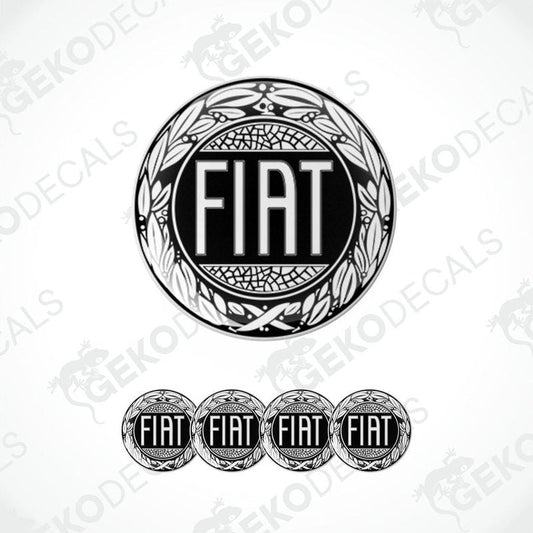 A set of black vinyl decals with the Fiat brand logo, including four different sizes for car use.