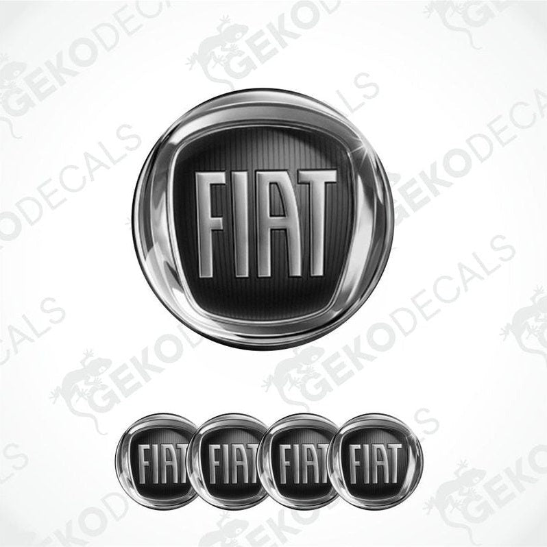Fiat logo and name printed on metallic surface with 'Gekodecals' branding.