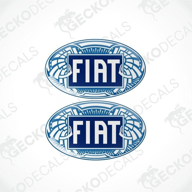 Two oval blue and white Fiat stickers.