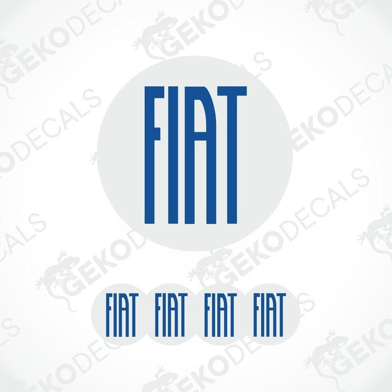 Close-up of domed blue FIAT epoxy resin wheel decal showing raised texture
