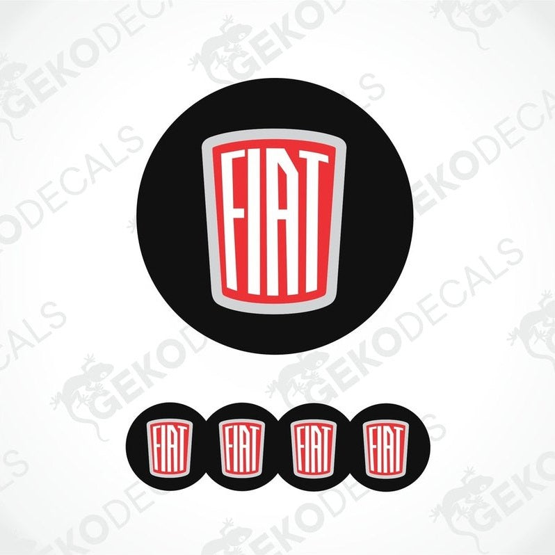 A set of four vinyl decals with polyurethane coating featuring the Fiat logo.