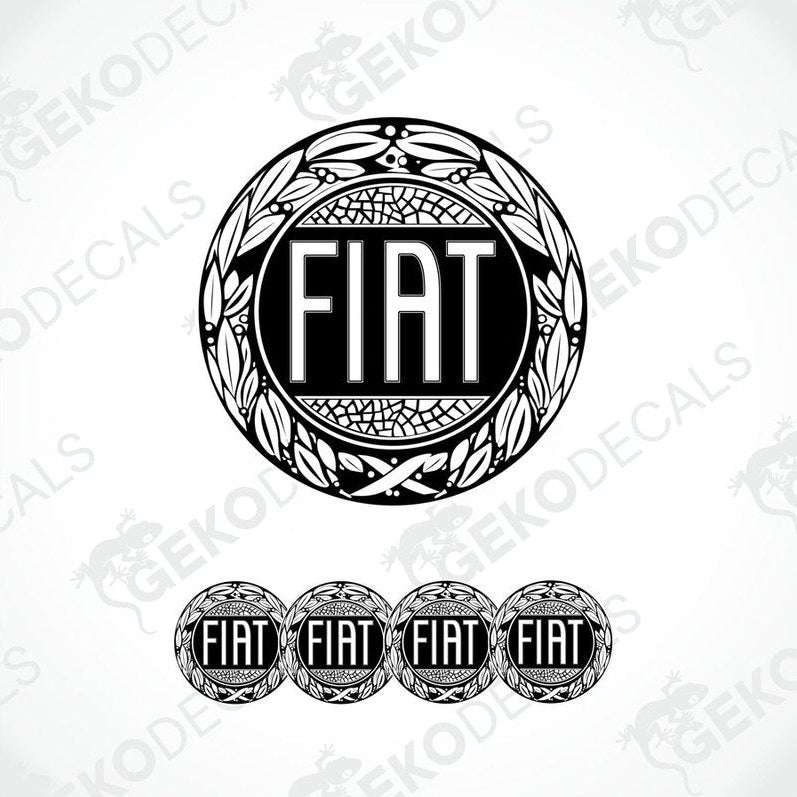 A set of black vinyl decals with the Fiat brand logo, including four different sizes for car use.