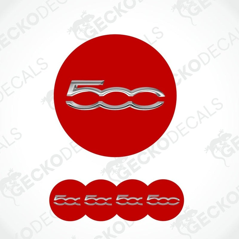 Red circle with silver logo and multiple red circles with silver '500' logos on a white background.