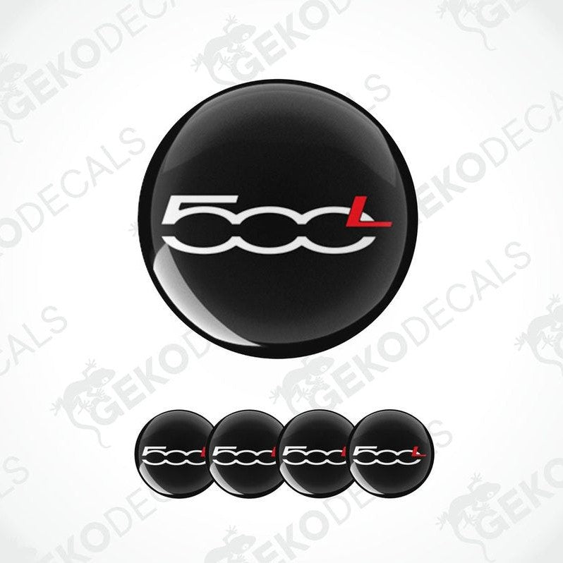 Set of vinyl decals with a Fiat 500 logo and decorative patterns, predominantly black with red accents.