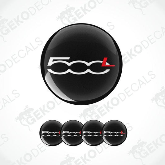 Set of vinyl decals with a Fiat 500 logo and decorative patterns, predominantly black with red accents.