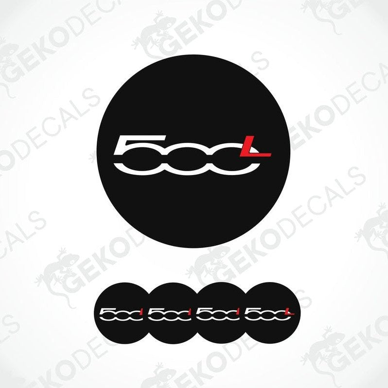 Set of vinyl decals with a Fiat 500 logo and decorative patterns, predominantly black with red accents.