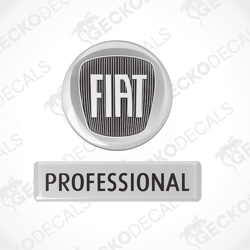 A round black, white, and red vinyl sticker with the text 'FIAT PROFESSIONAL' on it.