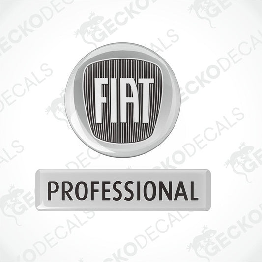 A round black, white, and red vinyl sticker with the text 'FIAT PROFESSIONAL' on it.