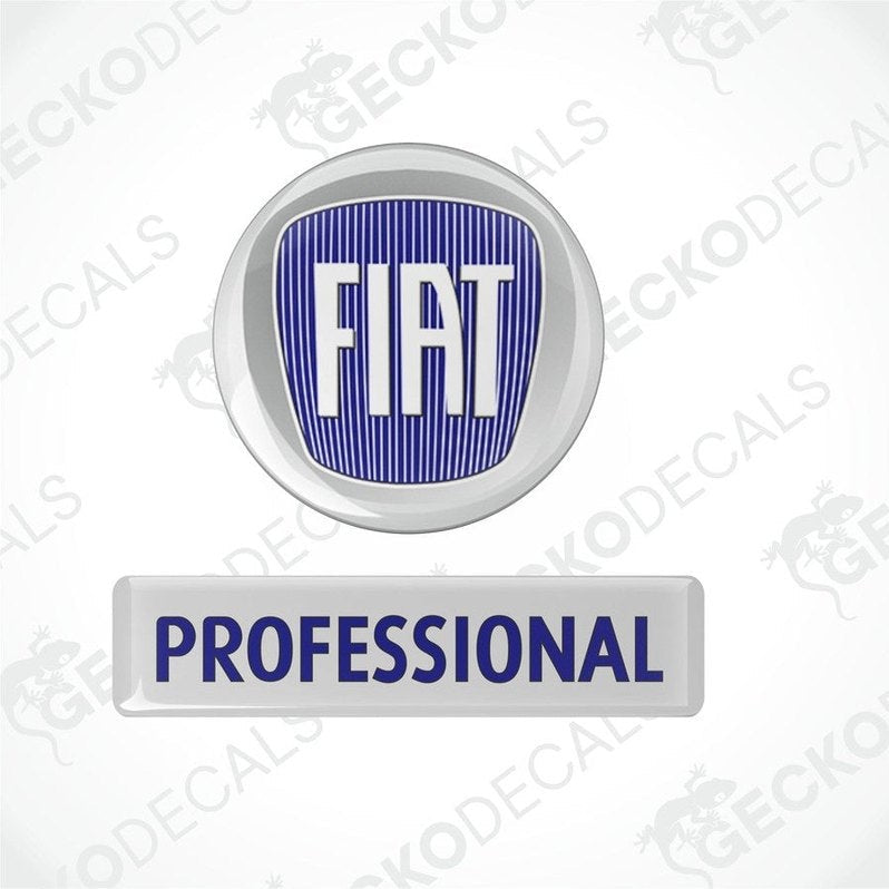 A round white, blue vinyl sticker with the text 'FIAT PROFESSIONAL' on it.