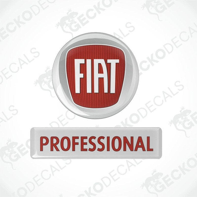 A round white, red vinyl sticker with the text 'FIAT PROFESSIONAL' on it.