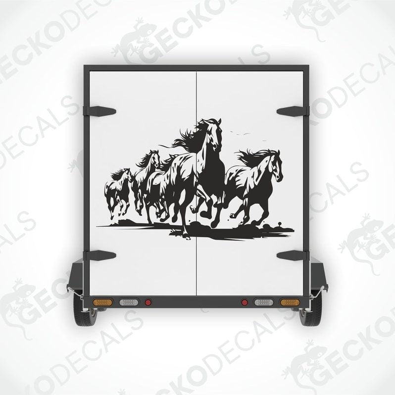 A decal of five running horses on a white background.