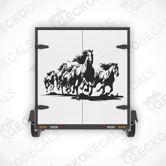 A decal of five running horses on a white background.