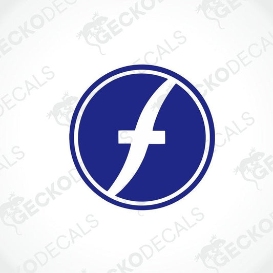 A blue die cut sticker with the text 'FLEETWOOD' and a Facebook icon.
