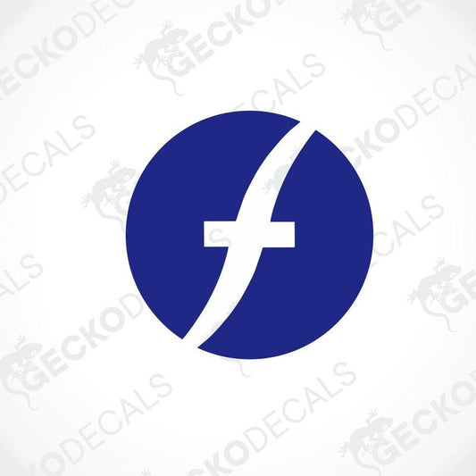 A blue die cut sticker with the text 'FLEETWOOD' and a Facebook icon.