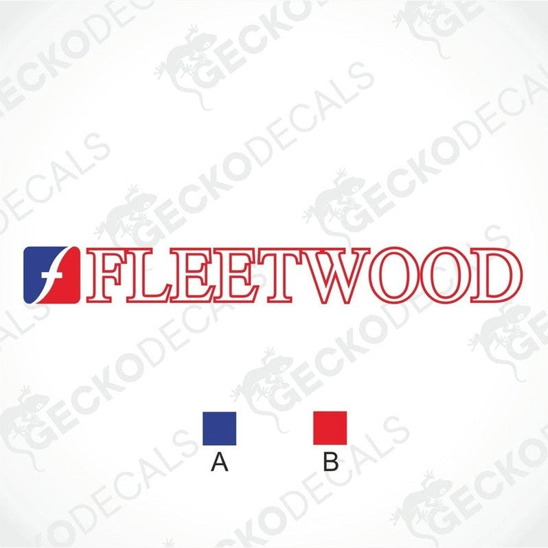 Fleetwood die-cut caravan sticker with red text and blue logo on transfer paper