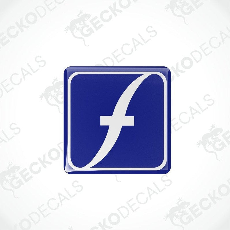 Two square-shaped blue, and white vinyl decals with a geometric design.