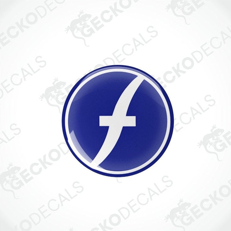 Two blue vinyl stickers with a white symbol on them, meant for vehicle decoration.