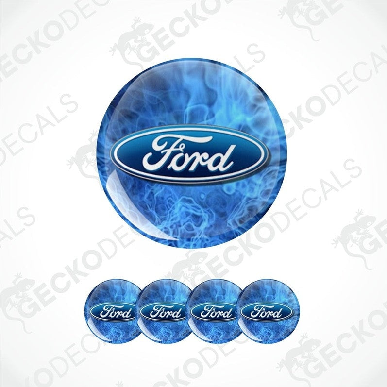 Set of blue Ford logo decal stickers on a white background with 'Gecko Decals' branding.