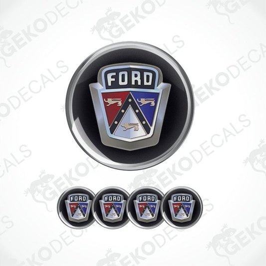 Ford logo with a black background and four smaller logos below on a white background.