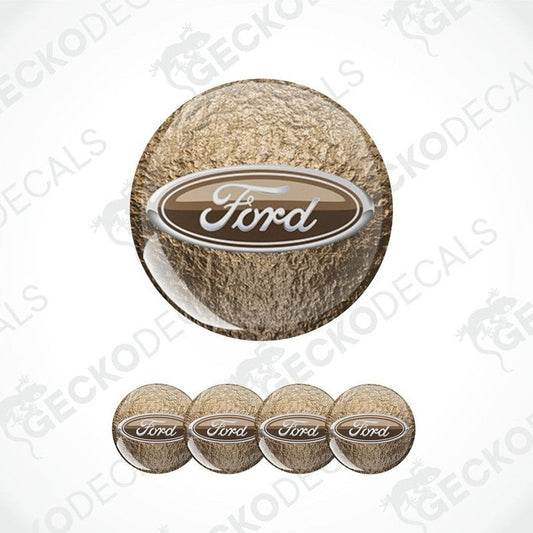 Ford logo on a textured brown background with five matching decals below.
