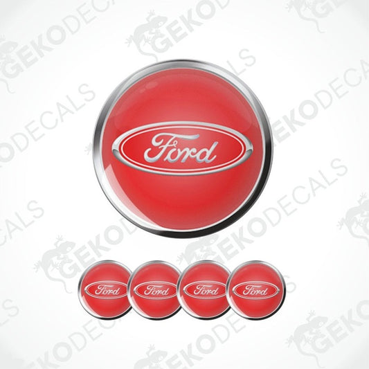Ford logo car emblem set on a red background