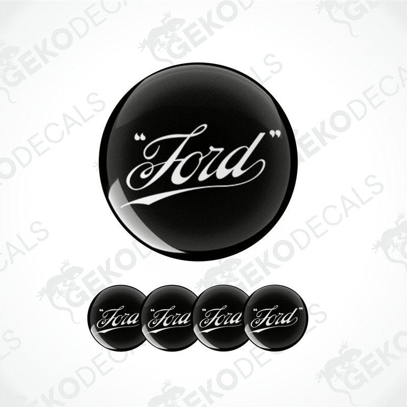 Set of Ford logo stickers on a white background
