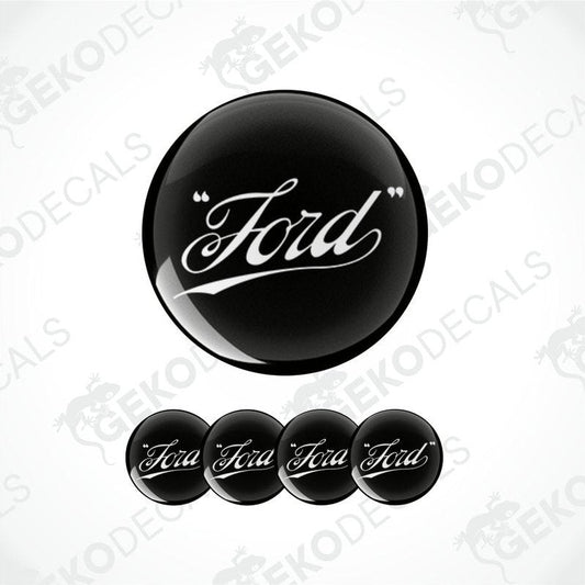 Set of Ford logo stickers on a white background