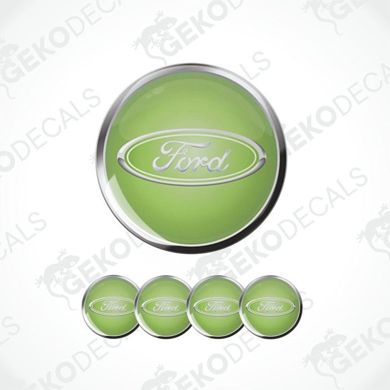 Ford logo car emblem set on a withe green background