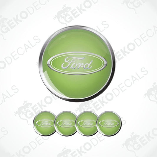 Ford logo car emblem set on a withe green background