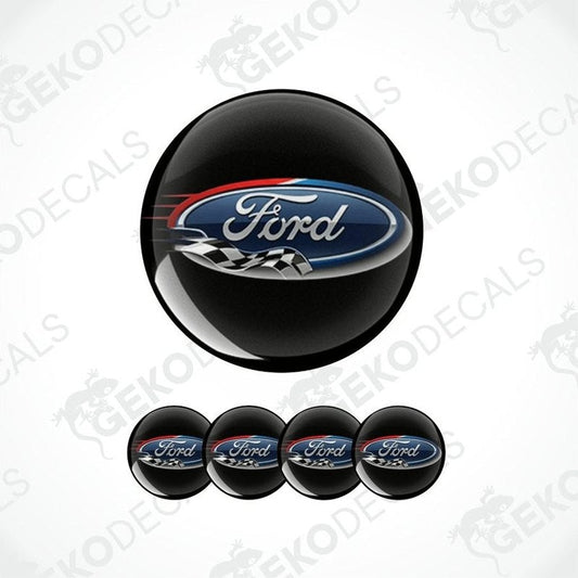Ford logo decal on a black background with additional Ford logos below.