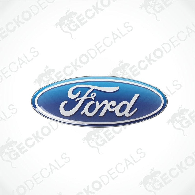  Blue vinyl stickers with the word 'FORD' in white letters, with a GeckoDecals watermark on the image.