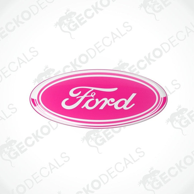 Pink oval-shaped vinyl decals with the 'Ford' brand logo in white lettering.