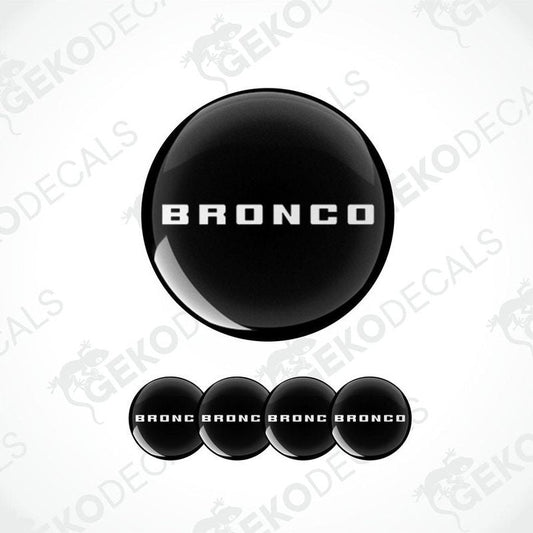 A set of black vinyl decals with the text 'BRONCO' on them, displayed on a white background.
